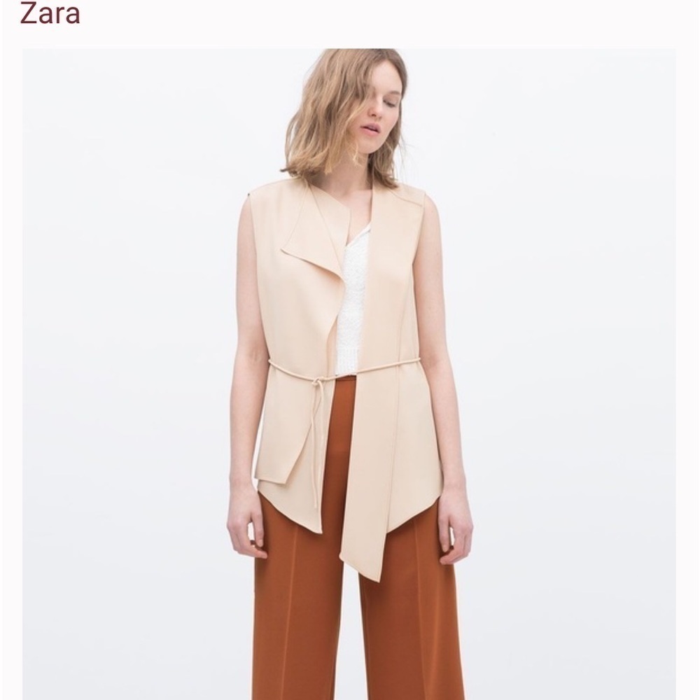 NWT Zara Asymmetrical Cream Open Front Tie Vest Sz S